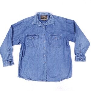 Vintage 90s Express Denim‎ Shirt Men's Large Blue Hong Kong Workwear Grunge